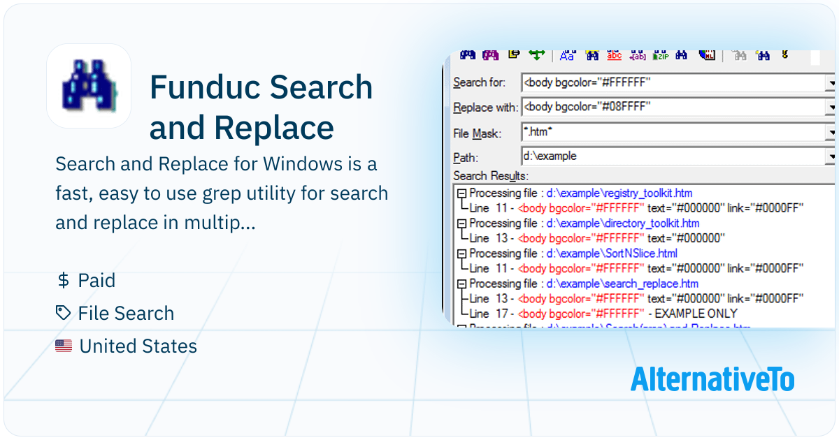 Funduc Search and Replace: Search and Replace for Windows is a fast ...