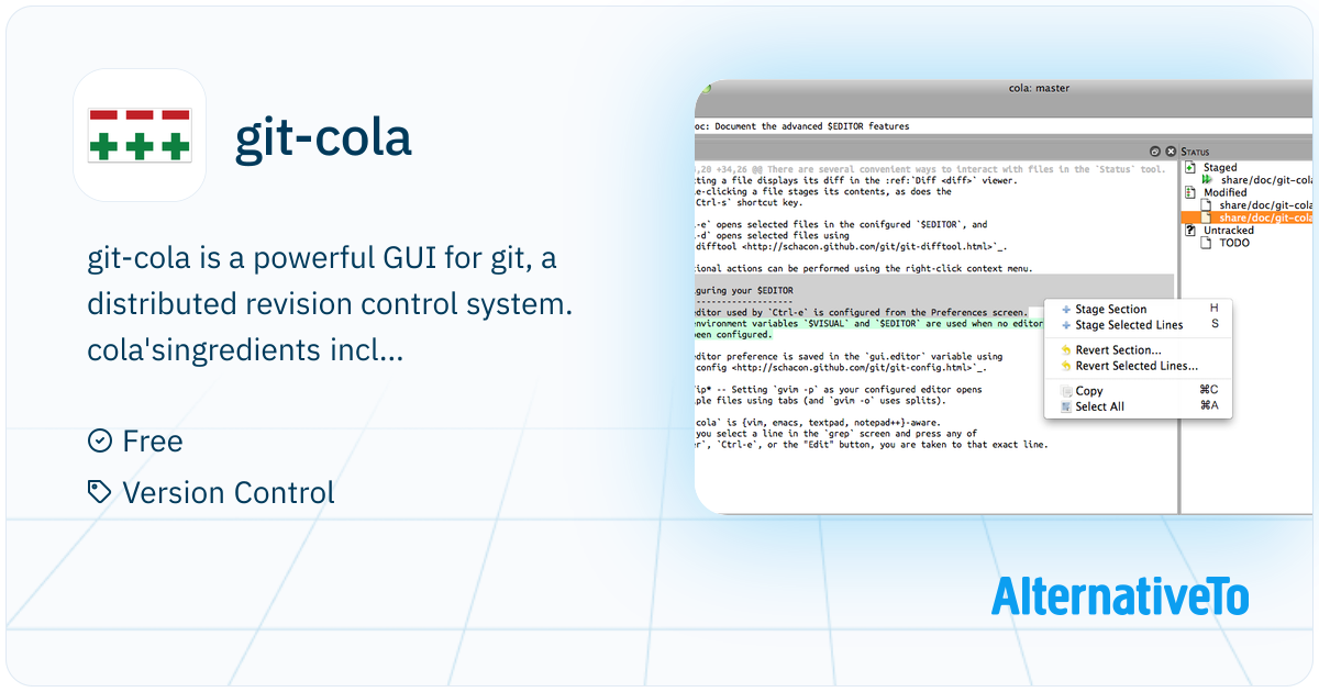 git-cola: Powerful GUI for git, a distributed | AlternativeTo