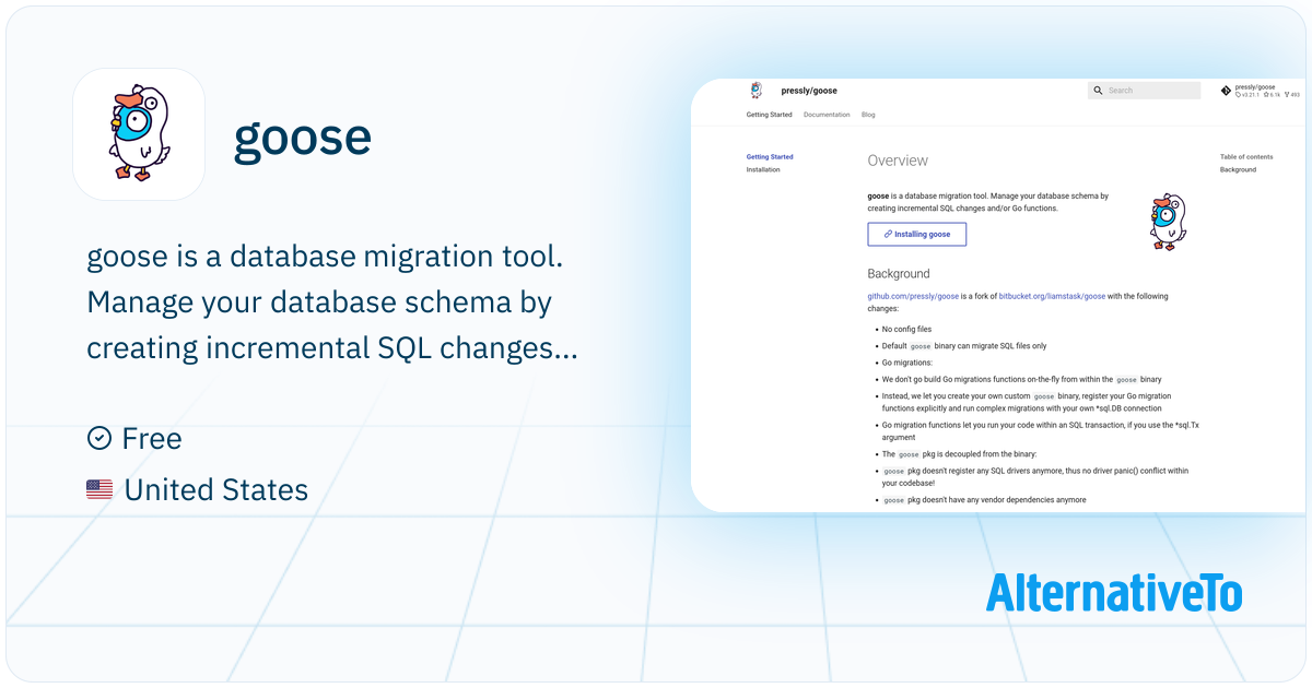 goose: A database migration tool. Supports SQL migrations and Go ...