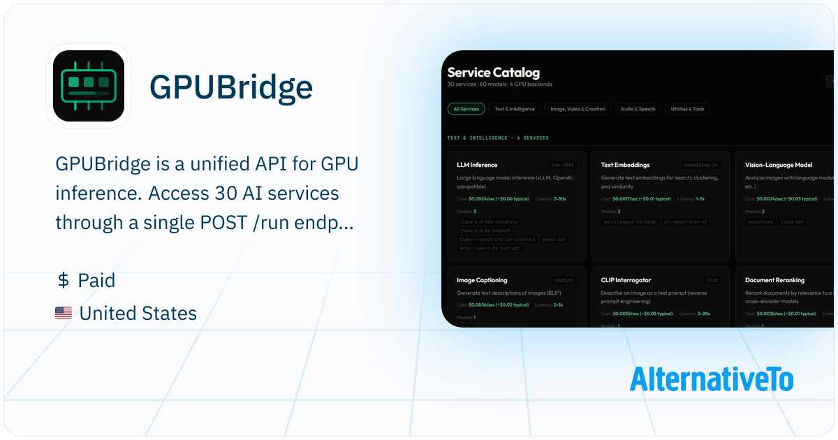 GPUBridge: Unified GPU inference API with 30 AI services in one ...