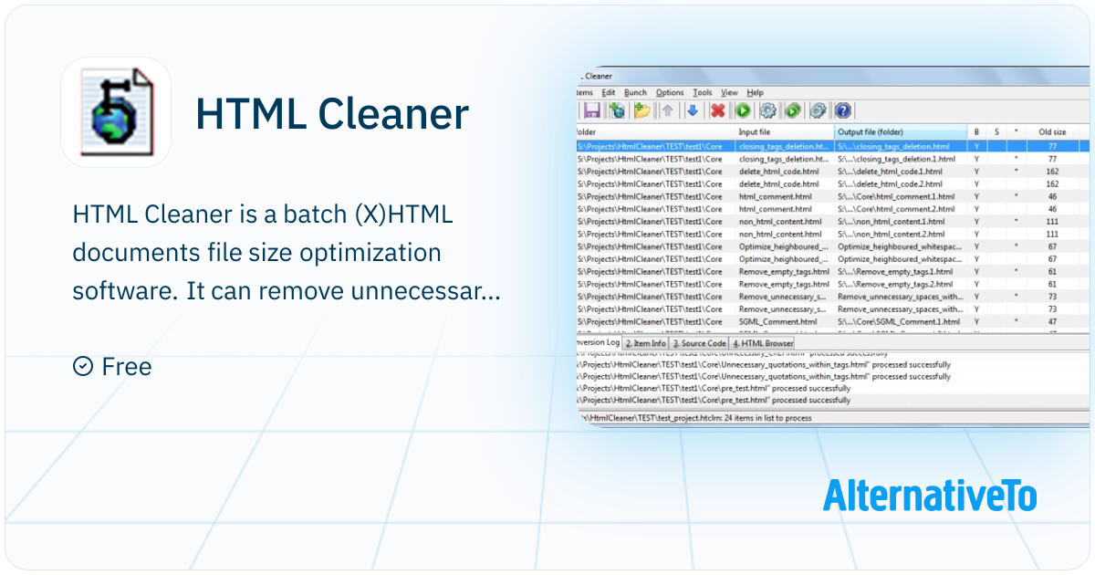 HTML Cleaner: Batch (X)HTML documents file | AlternativeTo