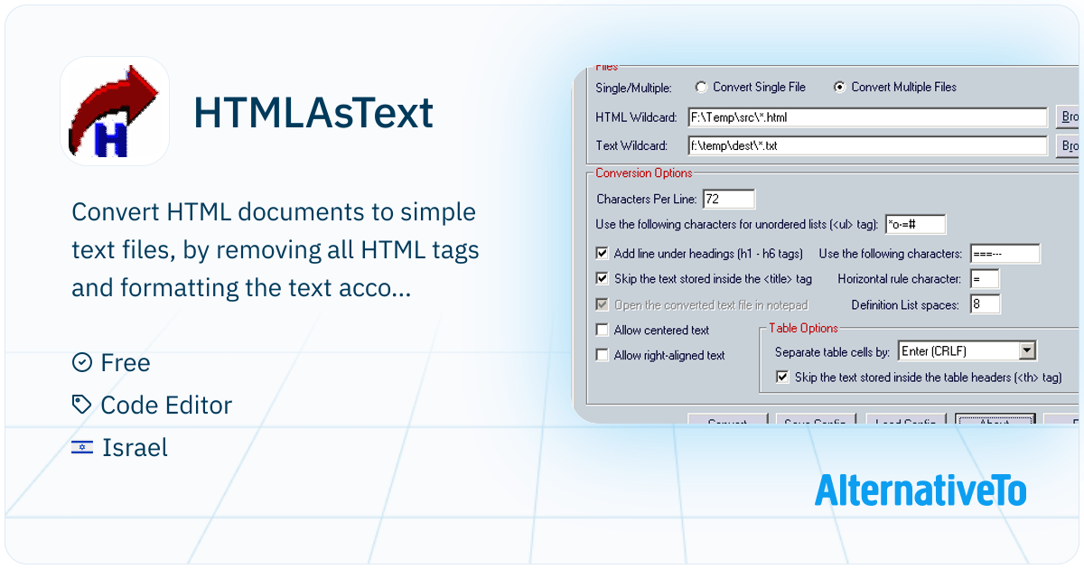 HTMLAsText: Convert HTML documents to simple text files, by | AlternativeTo