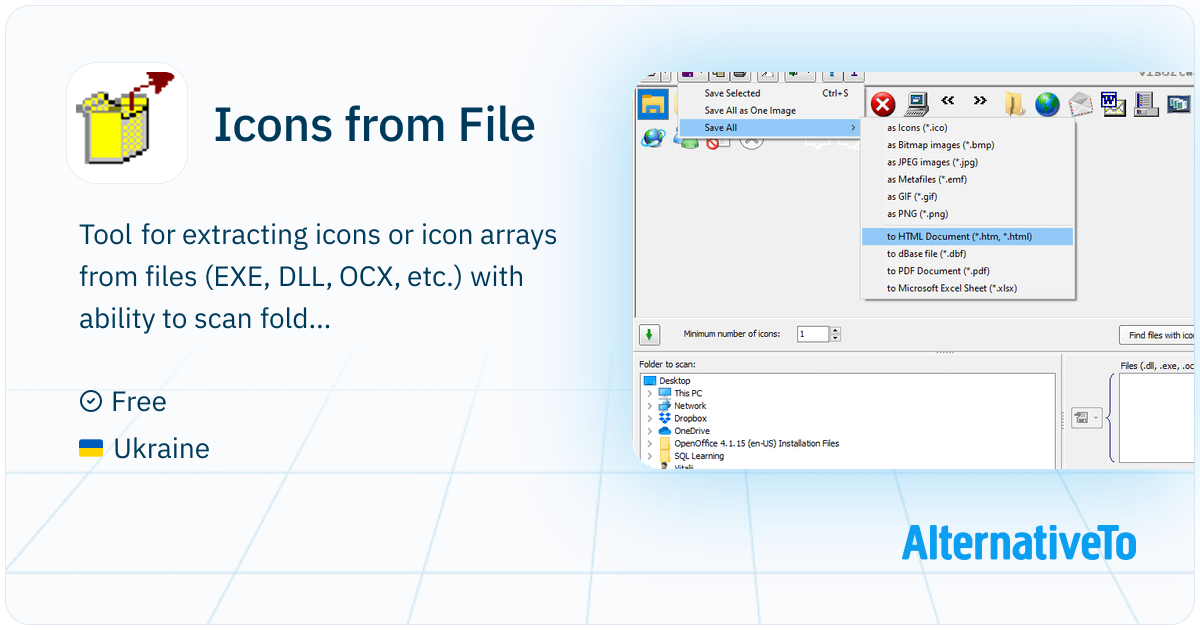 Icons from File: Extracts icons from files, exports as ICO, BMP, JPEG ...