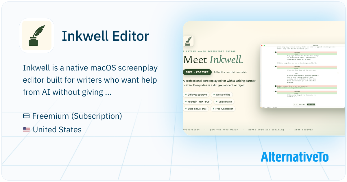 Inkwrite Inkwell Editor: A free, native macOS screenplay editor with a built-in ...