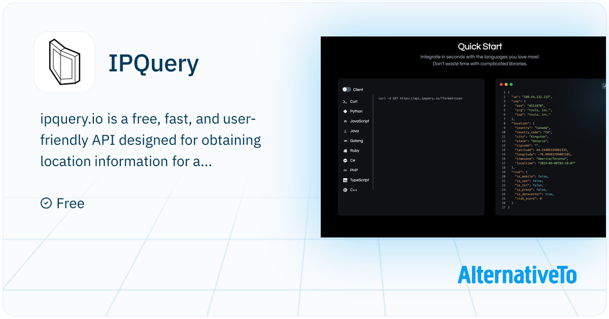 IPQuery: Ipquery.io is a free, fast, and easy-to-use API that provides ...