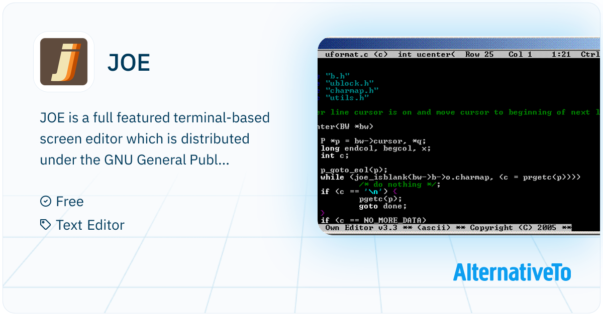 Linux Joe JOE: Full featured terminal-based screen | AlternativeTo