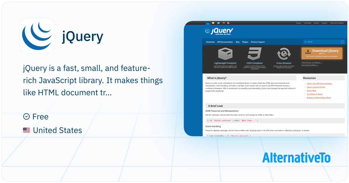 jQuery: The write less, do more, JavaScript library | AlternativeTo