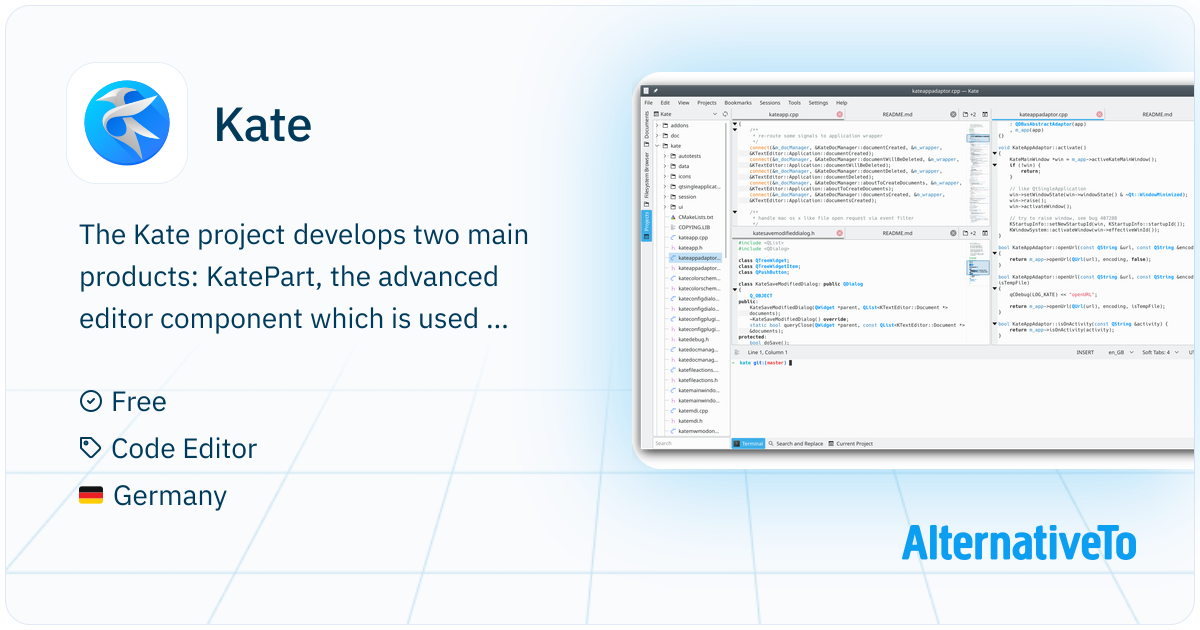 Kate: Multi-document editor part of KDE since release 2.2 | AlternativeTo