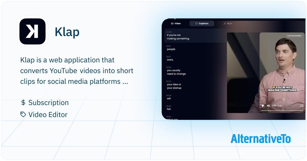 Klap: Generate TikToks, Shorts, and Reels from your YouTube videos in a ...