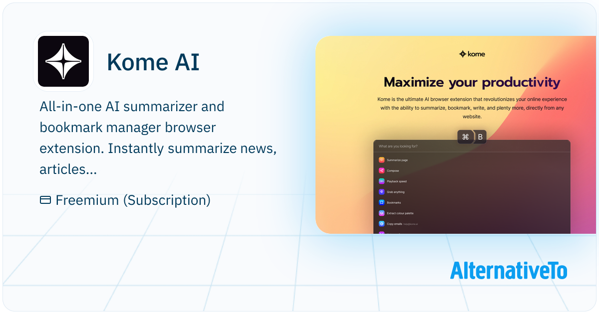 Kome Video Transcript Kome AI: Easy to use AI Summary and Bookmark extension | AlternativeTo
