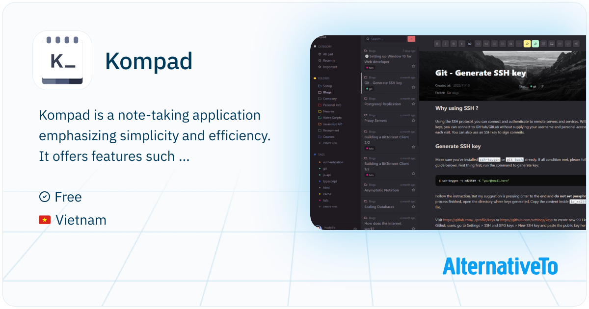 Kompad: Open source note tool with themes, file grouping, tags, and ...