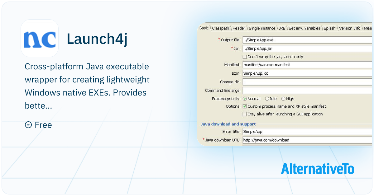 java: launch4j - cross-platform java executable... Launch4j: Cross-platform Java executable wrapper for | AlternativeTo