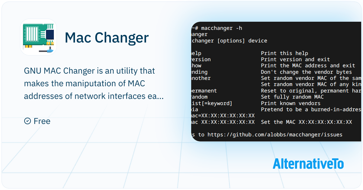 Mac Changer: GNU MAC Address Changer | AlternativeTo