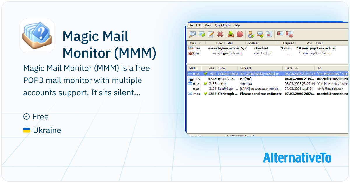 Magic Mail Monitor (MMM): Free POP3 mail | AlternativeTo