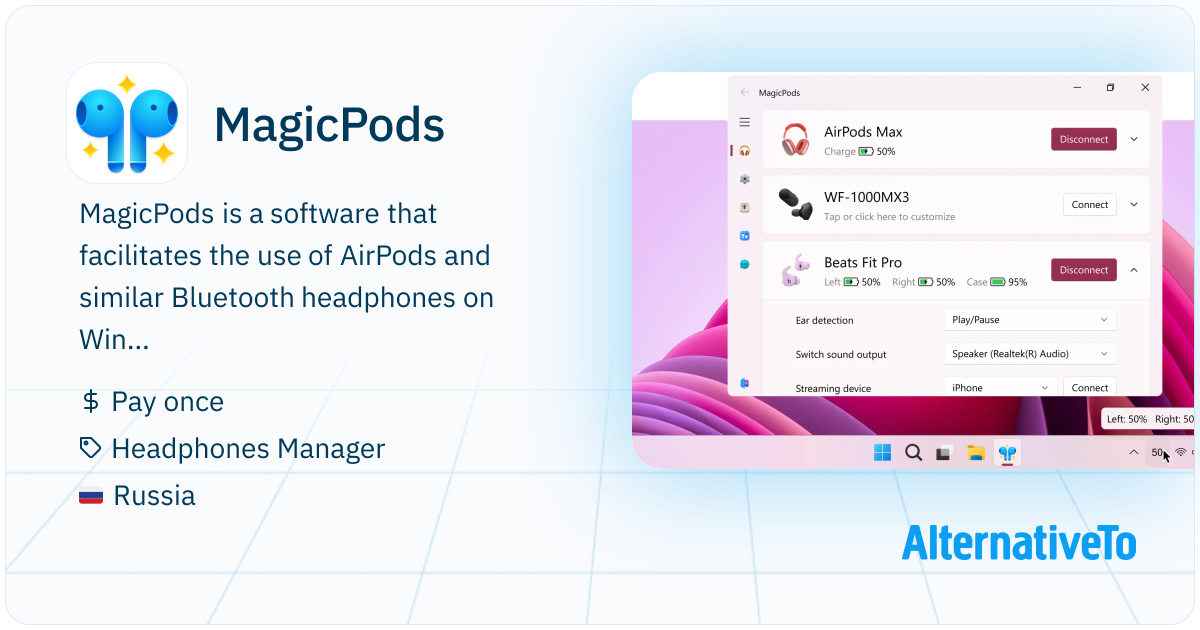 MagicPods: Shows battery and connects Bluetooth headphones on Windows ...