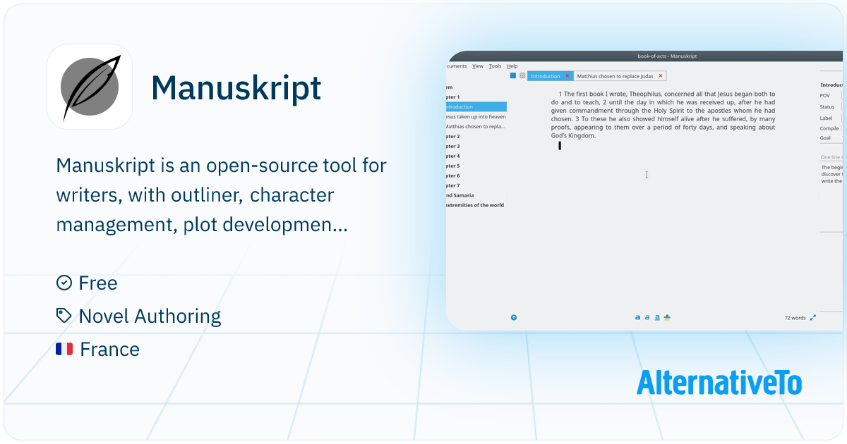 Manuskript: Open-source tool with outliner, plot, character, and ...