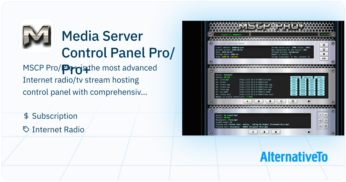 Media Server Control Panel Pro/Pro+: Icecast2, Steamcast and Shoutcast2 ...