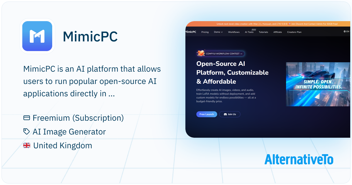MimicPC: Run AI tools online without extra hardware | AlternativeTo