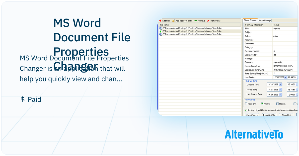 MS Word Document File Properties Changer: View and change Microsoft ...