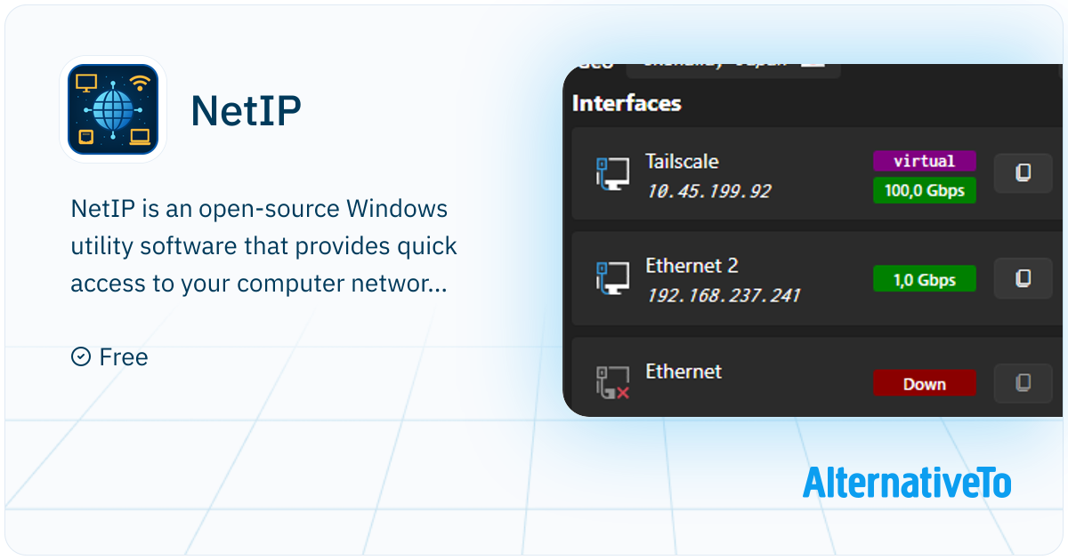 Netip NetIP: Open-source Windows utility software that provides quick access ...