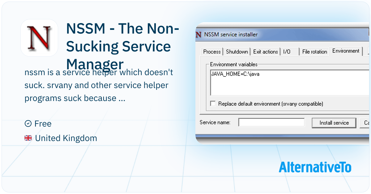 Nssm Software NSSM - The Non-Sucking Service Manager: Nssm is a service helper which ...