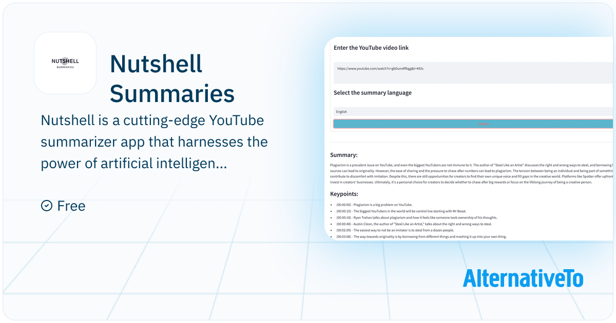 Nut Shell Function Nutshell Summaries: Nutshell is a cutting-edge YouTube summarizer app ...