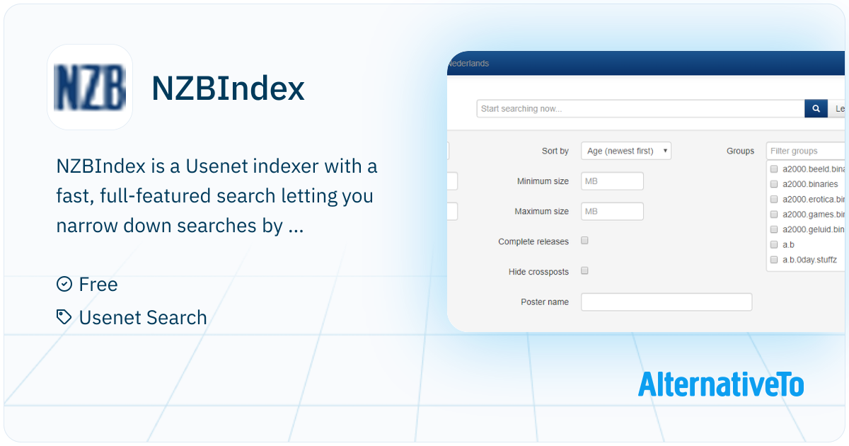 NZBIndex: Fast, full-featured indexed usenet search | AlternativeTo