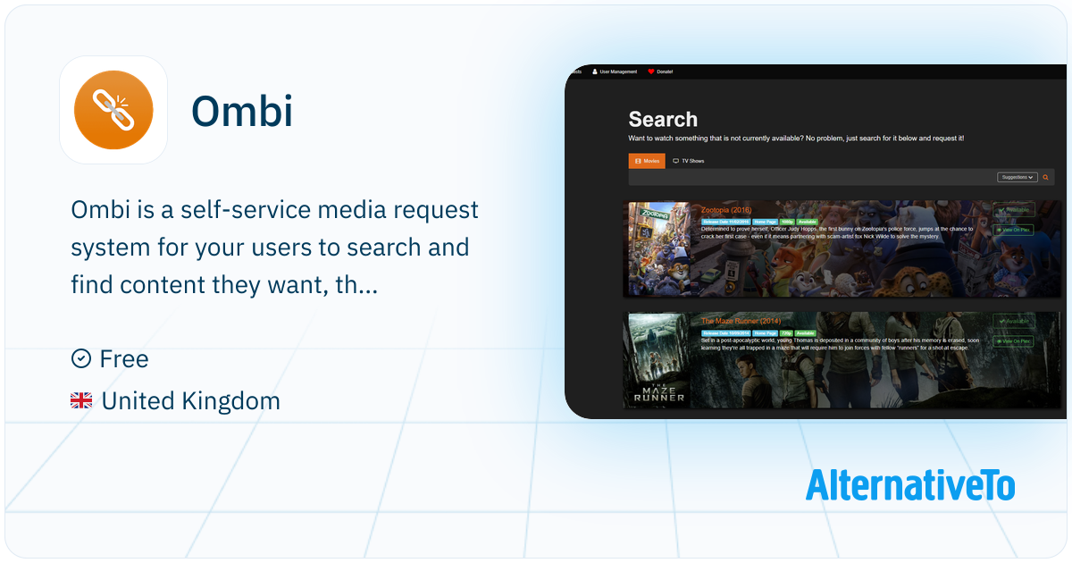 Ombi: Front end user facing request system. | AlternativeTo