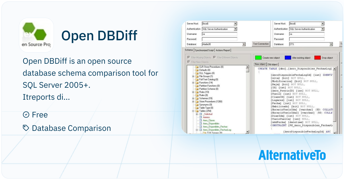 Open Dbdiff Open DBDiff: A database comparison tool for Microsoft SQL Server 2005 ...
