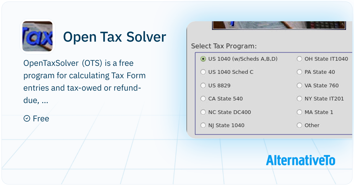 Open Source Tax Software Open Tax Solver: Free tax preparation application. Calculates & fills ...