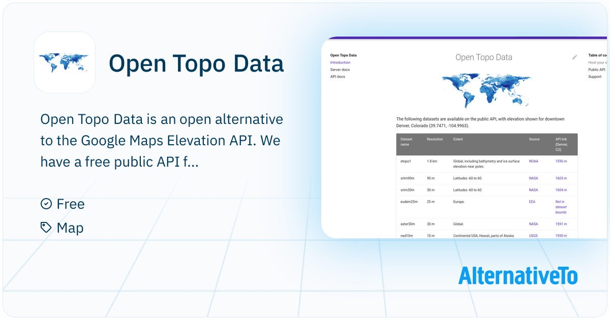 Open Topo Data: Free elevation API with open datasets | AlternativeTo