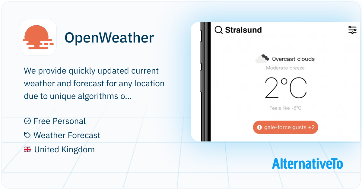 Open Weather OpenWeather: - free weather data and forecast API. | AlternativeTo