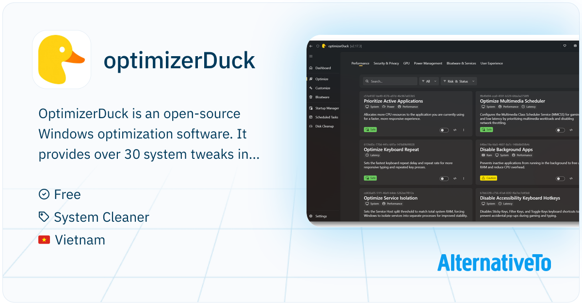 optimizerDuck: Open-source Windows optimizer with advanced tweaks and ...