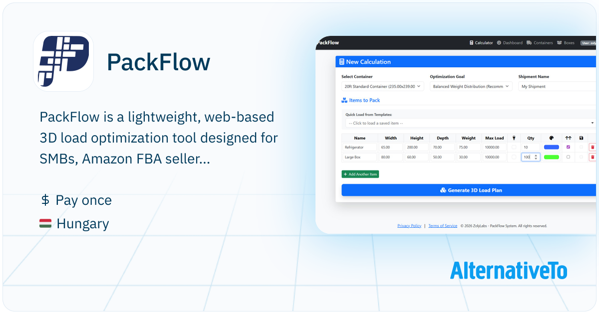 Packapp PackFlow: Pay-per-use 3D container and pallet loading calculator for ...