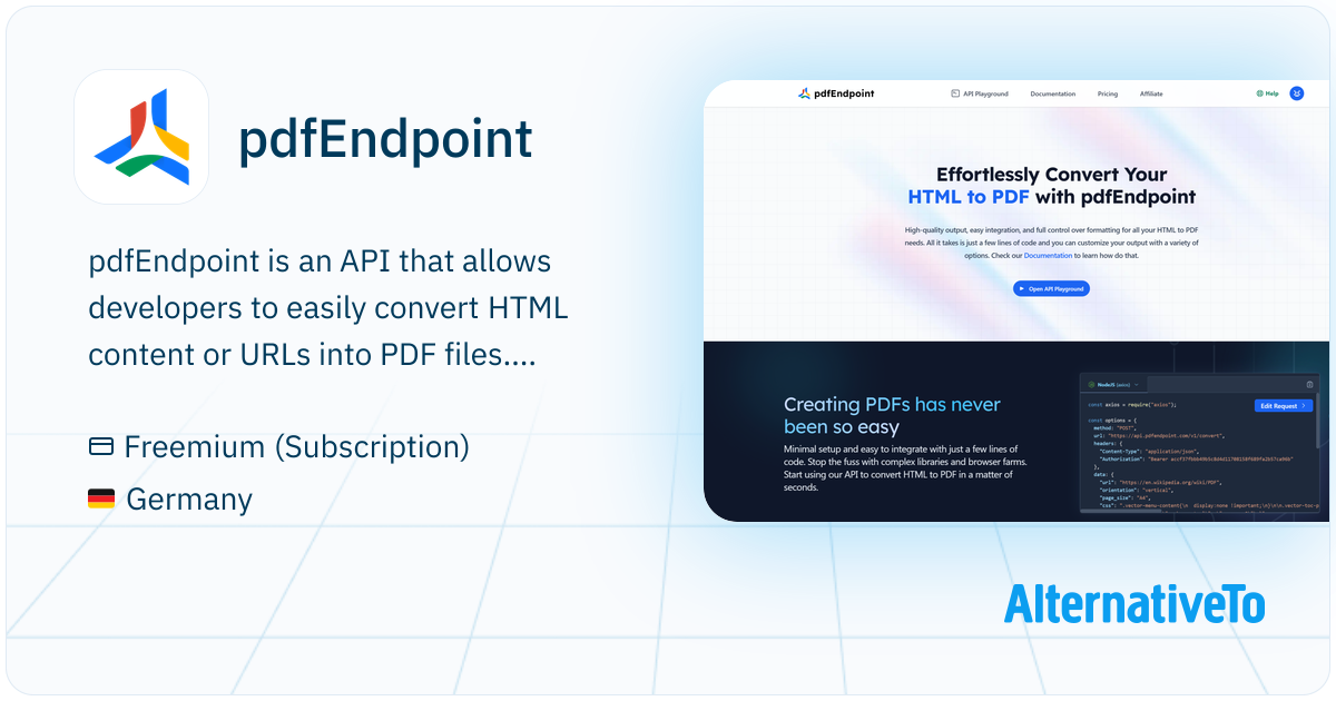 pdfEndpoint: API that converts HTML or URLs to PDF files | AlternativeTo