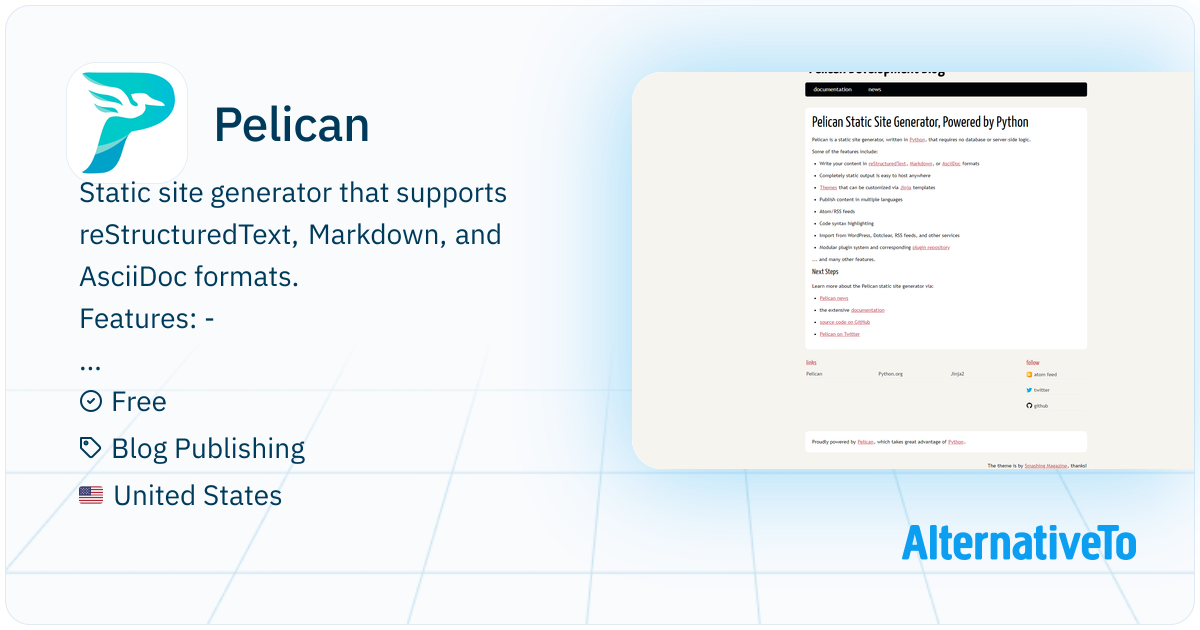 Pelican: Static site generator, written in Python, that requires no ...