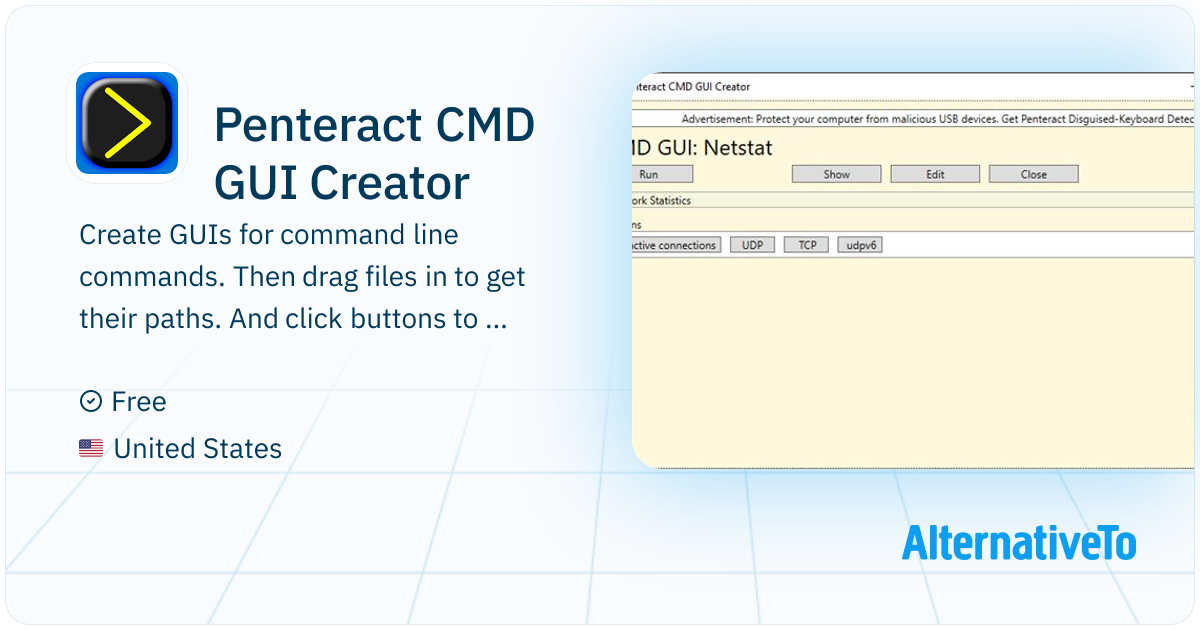 Penteract CMD GUI Creator: Create GUIs for command line commands. Then ...