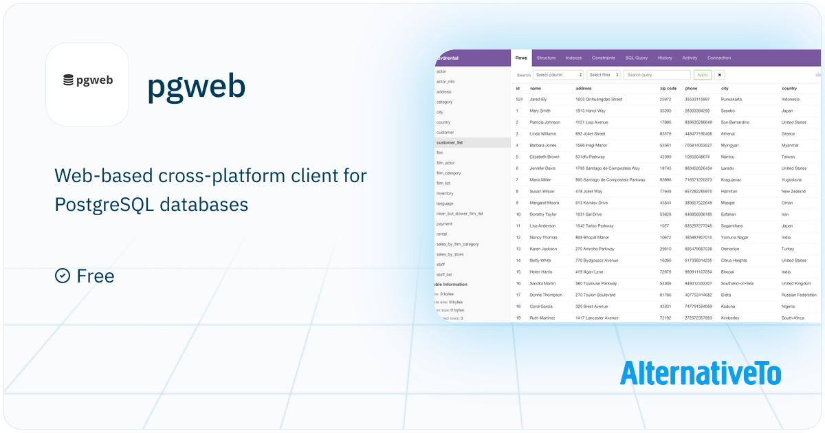 pgweb: Web-based cross-platform client for PostgreSQL databases ...