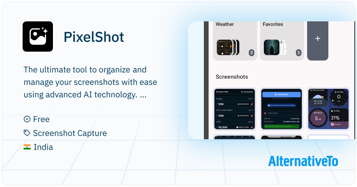 PixelShot: Manage screenshots with AI-powered organization | AlternativeTo