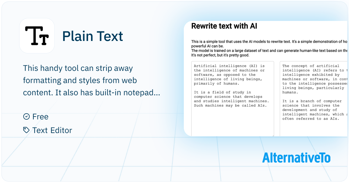 Plain Text: Simple text editor, and text utils (powered by AI ...