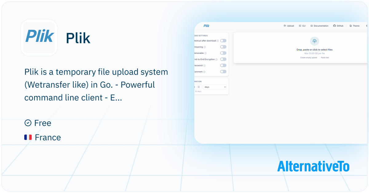 Plik: Temporary file upload system (Wetransfer like) in Go | AlternativeTo