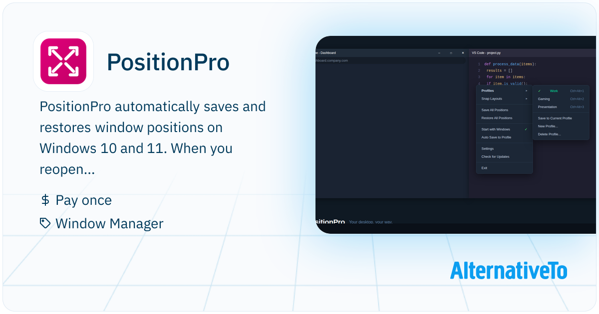 PositionPro: Save, restore and manage window positions on Windows 10 ...