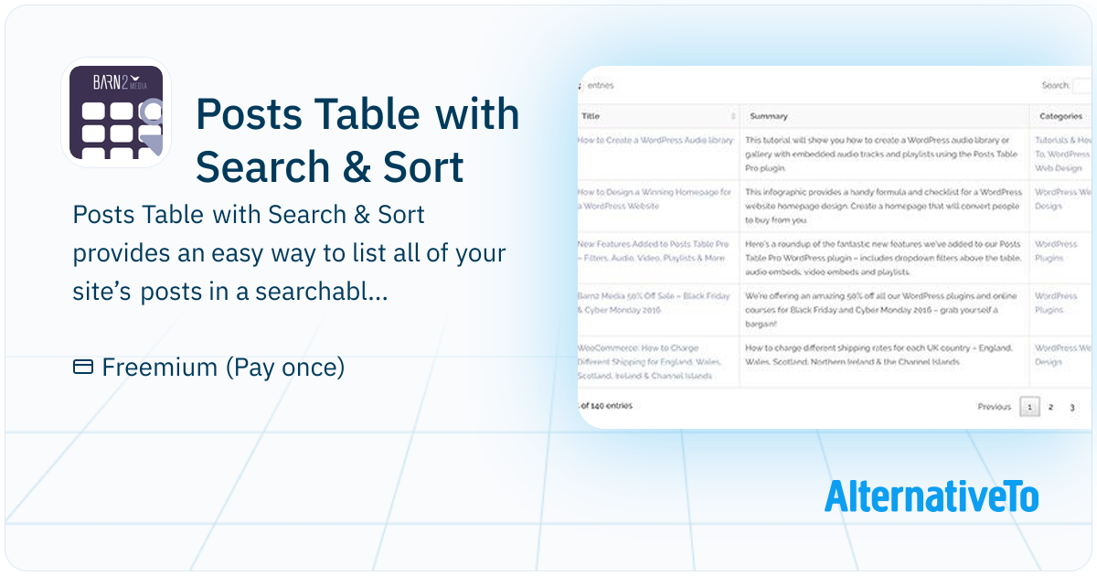 Posts Table with Search & Sort: Provides an easy way to list all of ...