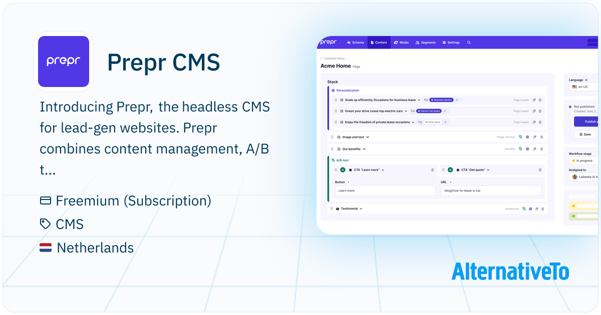 Prepr CMS: : The headless CMS for lead-gen websites | AlternativeTo