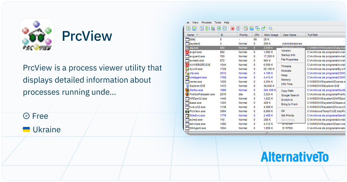 PrcView: Process viewer utility that displays | AlternativeTo
