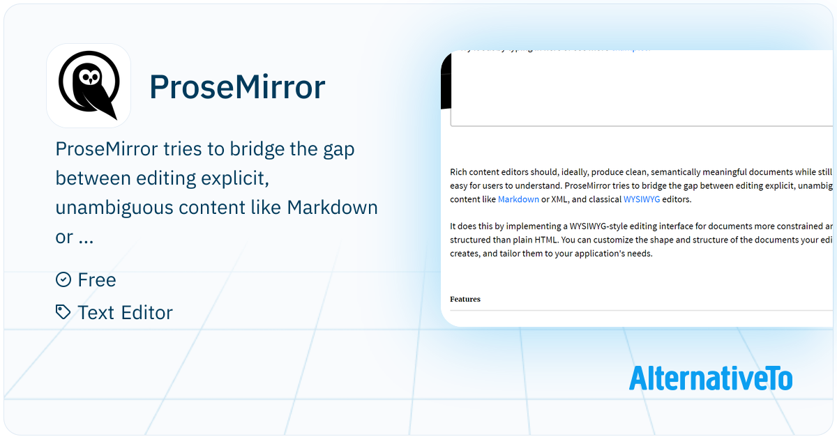 ProseMirror: The ProseMirror WYSIWYM editor | AlternativeTo