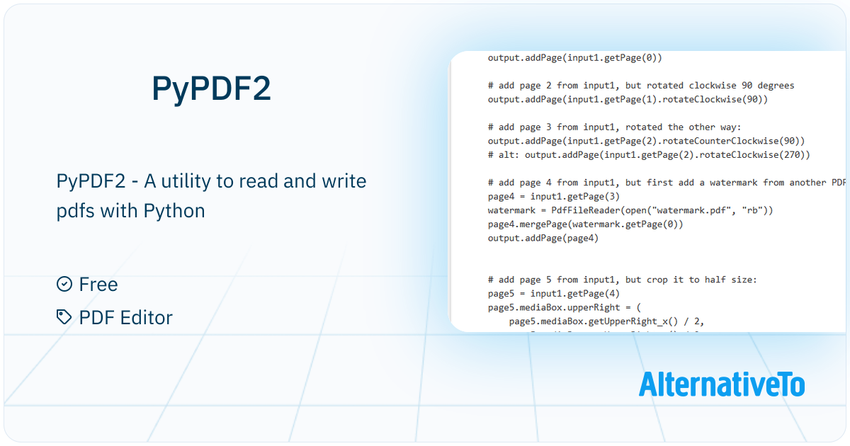 PyPDF2: - A utility to read and write pdfs with | AlternativeTo