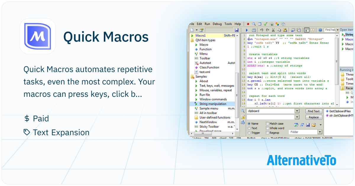 Quick Macros: Automates repetitive tasks, even the | AlternativeTo