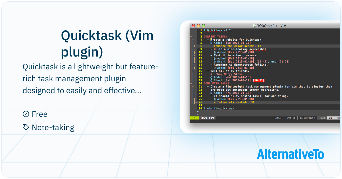 Quicktask (Vim plugin): Quicktask is a lightweight Vim task management ...