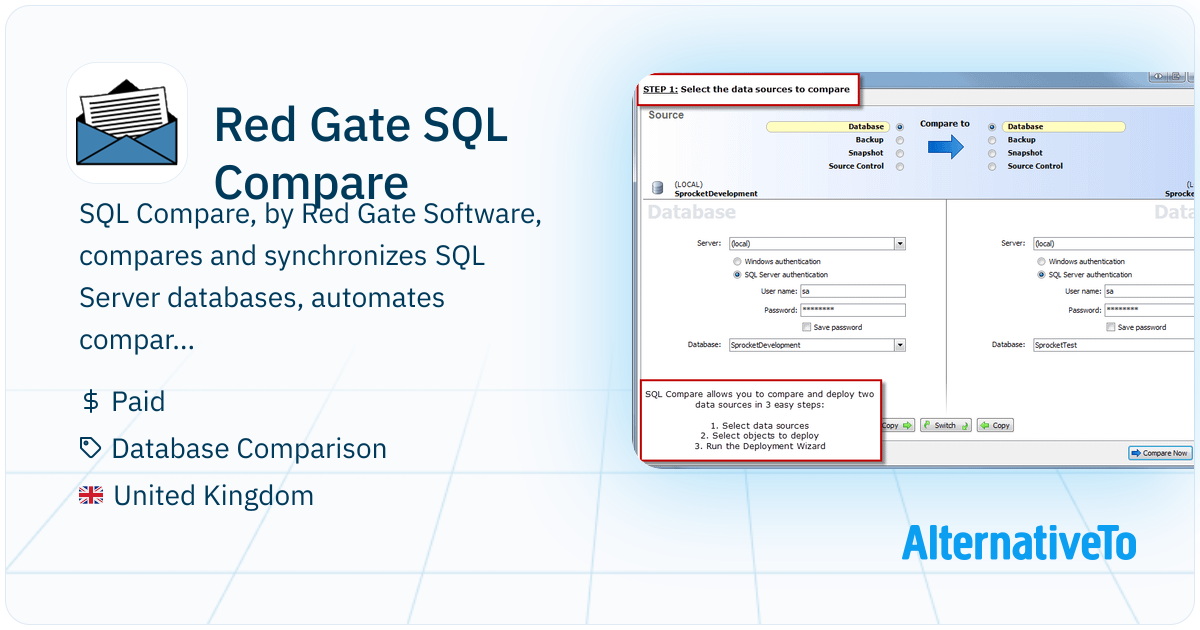 Red Gate SQL Compare: SQL Compare, by Red Gate Software, compares and ...